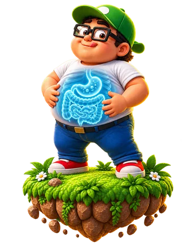 Digestive System: Bob holding his glowing belly