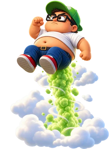 Bob riding a jet of gas into the air