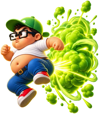 Loaded Fart: Bob releasing an enormous green blast