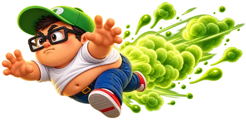 Dash: Bob shooting sideways on a horizontal jet