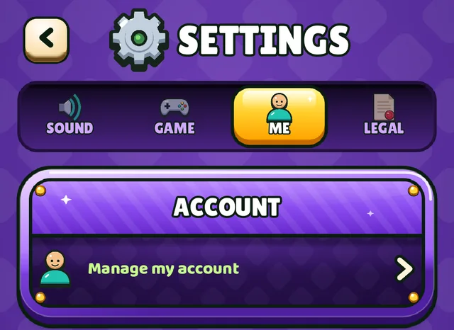 The settings screen on the Me tab, with the Account card and its Manage my account row